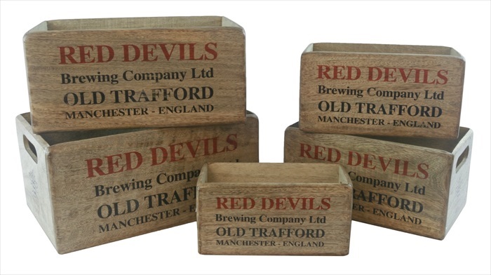 Set Of 5 Mango Wood "Red Devils Brewery"Crates